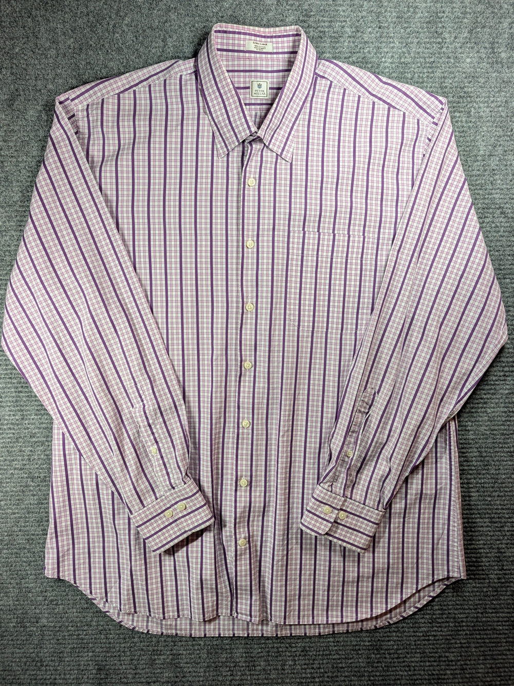 Peter Millar Purple and White Striped Dress Shirt